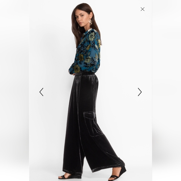 Johnny Was Zatima Silk Cargo Pant L65823-9 Black Velvet Velour Wide Leg Medium - Picture 3 of 14